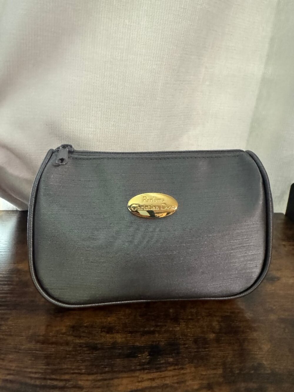 Christian Dior Vintage Dior Parfums Silver Gray Makeup Pouch Cosmetic Bag